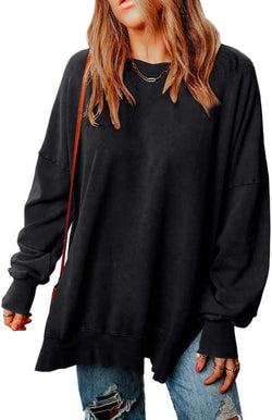 Solid color pullover round neck long-sleeved top European and American long casual loose fashion sweater