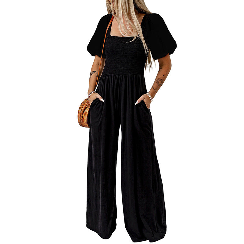 Jumpsuit women's thin European and American women's clothing simple and versatile loose wide-leg pants women