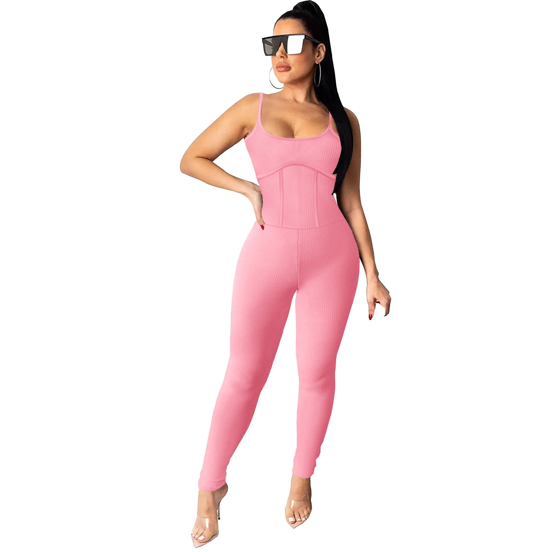 Suspender jumpsuit ribbed jumpsuit tights