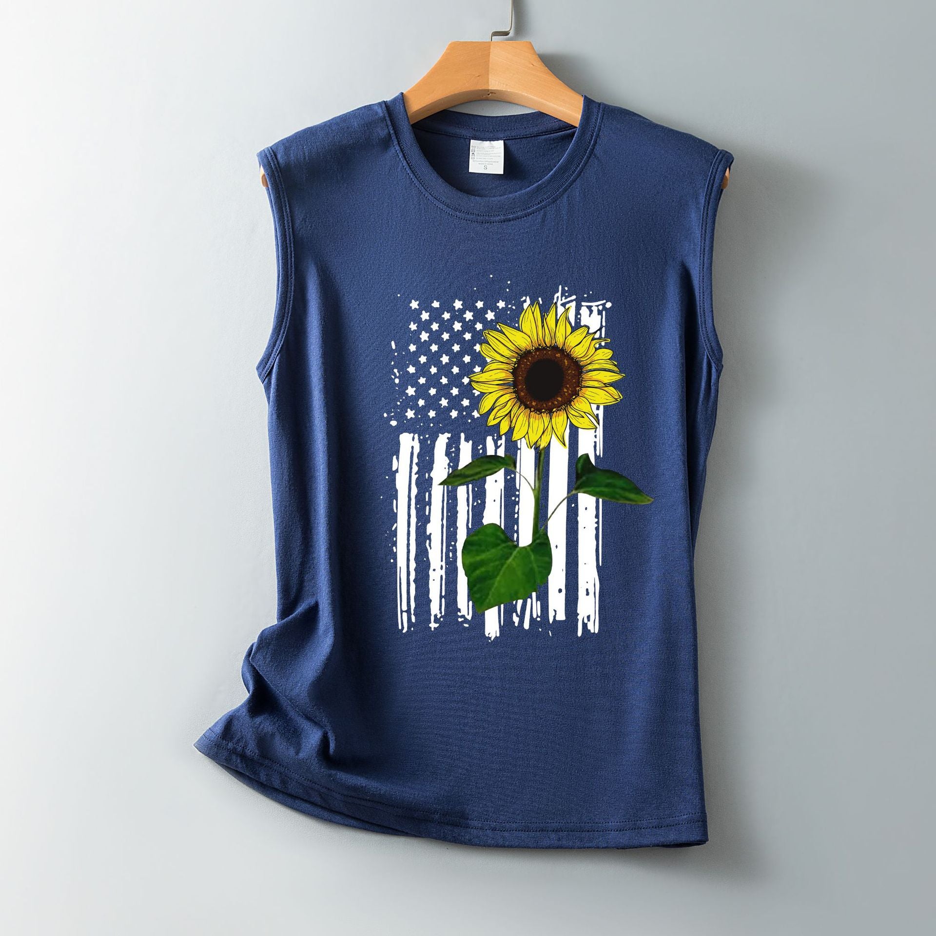 Independence Day new sunflower pattern loose casual round neck sleeveless vest