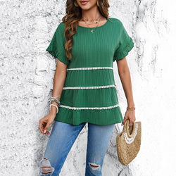 Spring and Summer Casual Loose Lace Short Sleeve Top