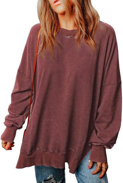 Solid color pullover round neck long-sleeved top European and American long casual loose fashion sweater