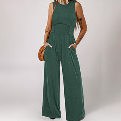 Crew Neck Wide Leg Straight Simple Jumpsuit