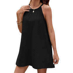 Summer new solid color round neck neck loose suspender dress in stock