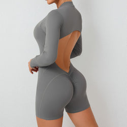 Hollow back half open zipper one-piece suit peach hip sports fitness big back quick drying one-piece yoga suit