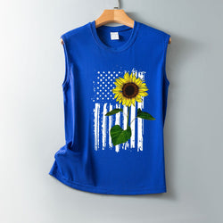 Independence Day new sunflower pattern loose casual round neck sleeveless vest