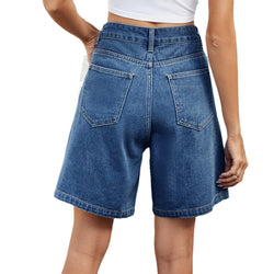 Washed waist adjustable denim cropped pants