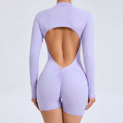 Hollow back half open zipper one-piece suit peach hip sports fitness big back quick drying one-piece yoga suit