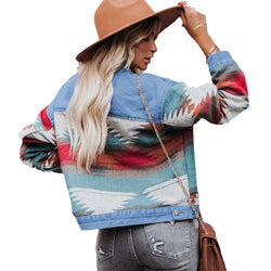 Autumn new washed color matching denim jacket short top