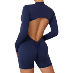 Hollow back half open zipper one-piece suit peach hip sports fitness big back quick drying one-piece yoga suit