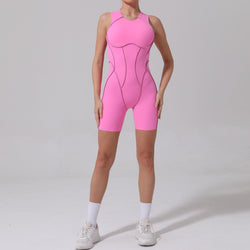 Qiusha line contrasting color tight-fitting onesie sports fitness beautiful back high elastic one-piece yoga suit