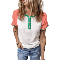 Simple and versatile loose contrasting color T-shirt for women