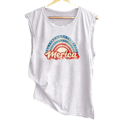 Star rainbow with MERICA print pattern, women's T-shirt sleeveless vest T-Shirt