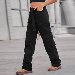 Washed denim multi-pocket heavy industry casual overalls trousers