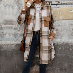 Autumn and winter women's cross-border polished plaid long coat women