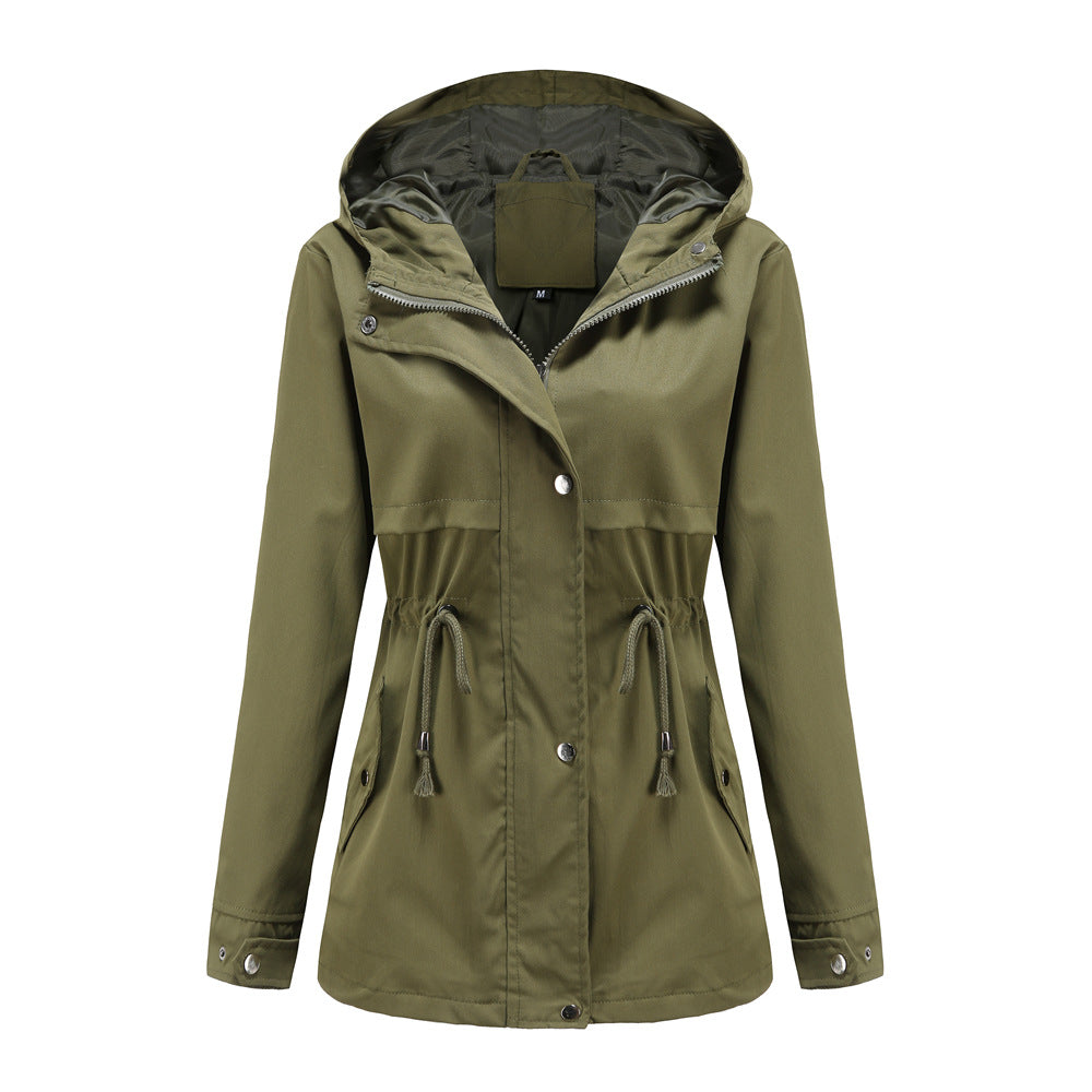 Hooded Jacket Long Sleeve Waist Outdoor Rainproof Jacket