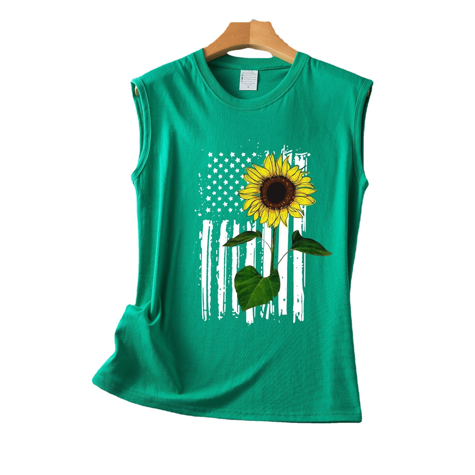 Independence Day new sunflower pattern loose casual round neck sleeveless vest