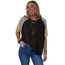 Versatile short-sleeved T-shirt personalized contrasting color splicing jumper top