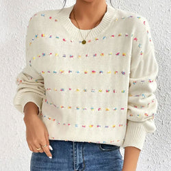 Fashion Women's Sweater Color Dot Jacquard Crew Neck Pullover Knitted Sweater