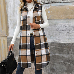 Retro medium and long cross-border plaid vest