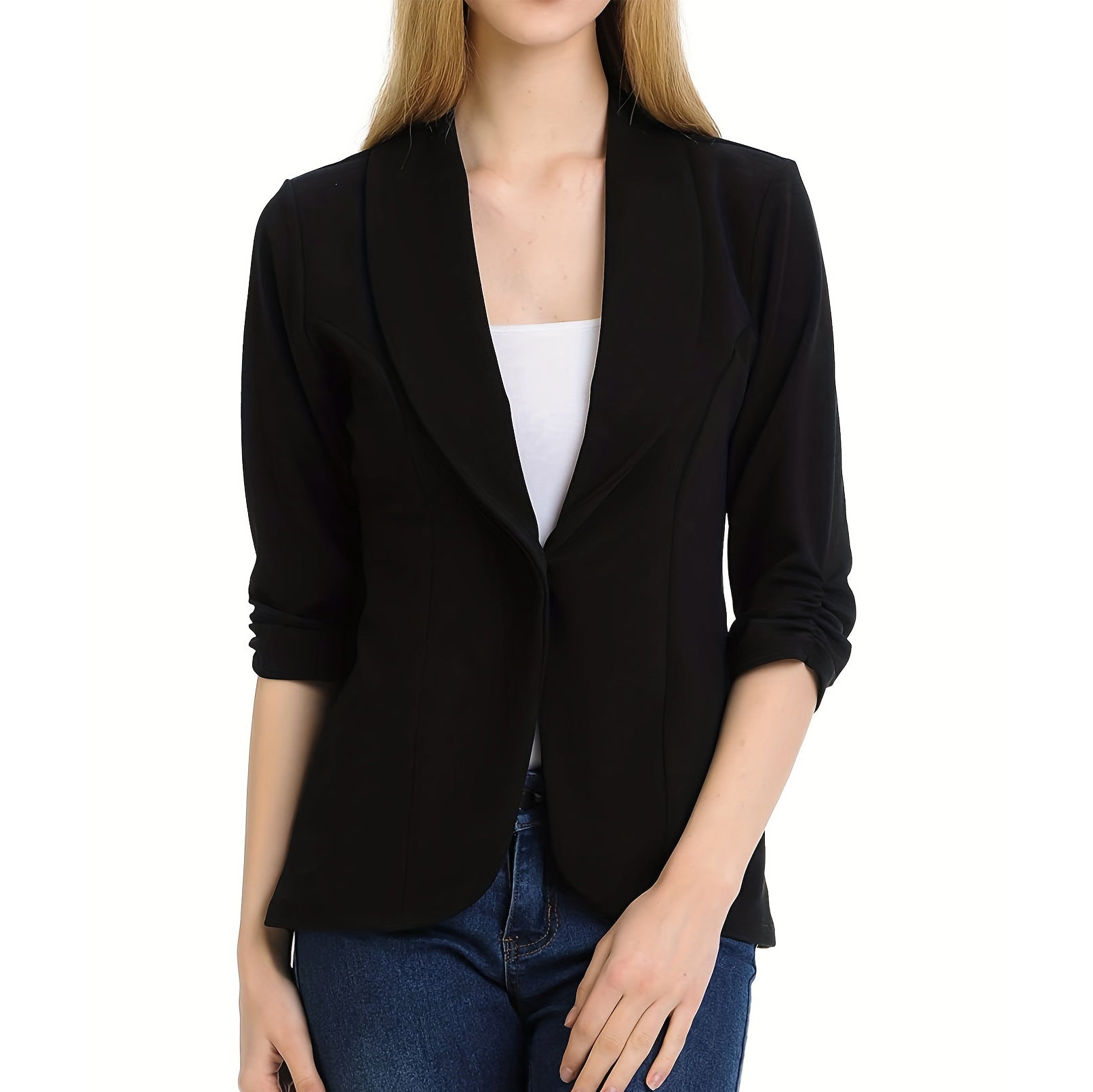 Open half-sleeve pleated cardigan work blazer