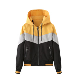 Hooded jacket women's outdoor raincoat color matching drawstring jacket