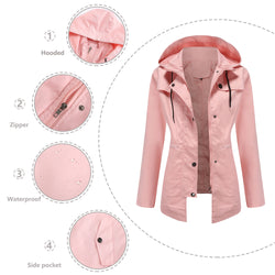 Women's Medium and Long Cardigan Hooded Jacket Outdoor Raincoat