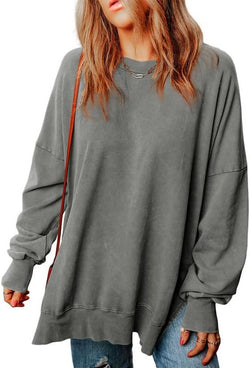 Solid color pullover round neck long-sleeved top European and American long casual loose fashion sweater