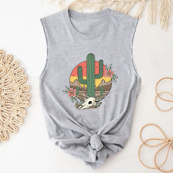 New shirt summer cactus round neck sleeveless vest