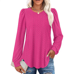 New Women's Crew Neck Loose Casual Lantern Sleeve Solid Color Long Sleeve T-Shirt