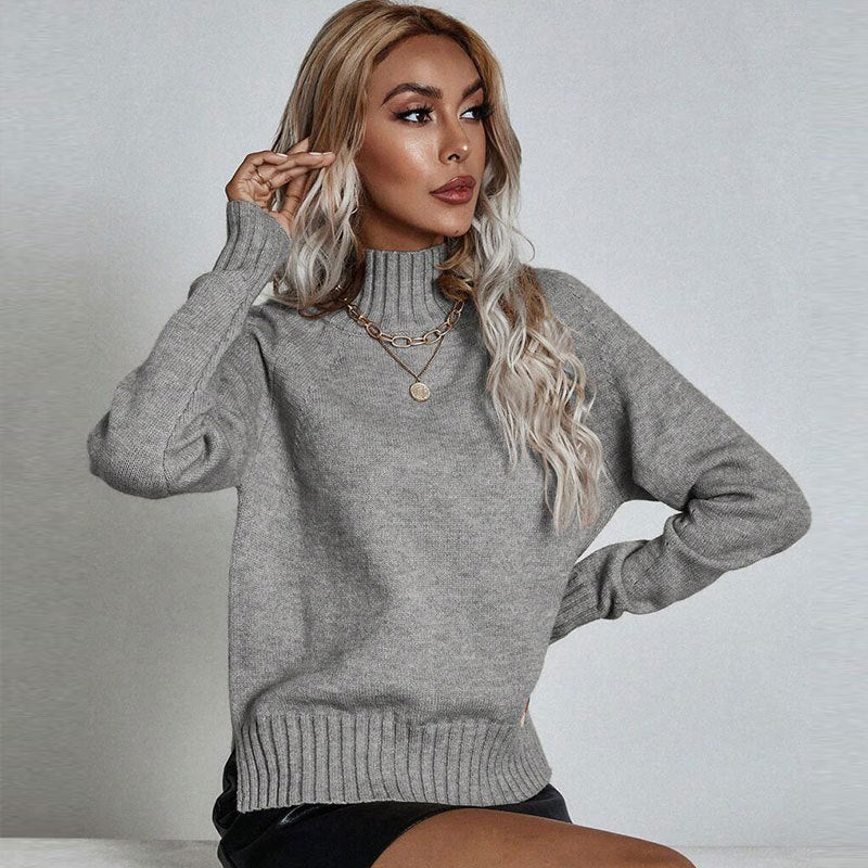 Pullover shirt cross-border autumn and winter medium and long pit striped split-ended slim-fit bottoming sweater