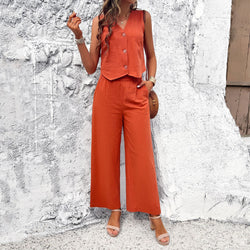 Spring and summer casual temperament solid color vest set two-piece set