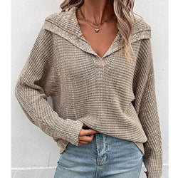 Fashion women's clothing tops autumn and winter new long-sleeved lapel sweater manufacturer