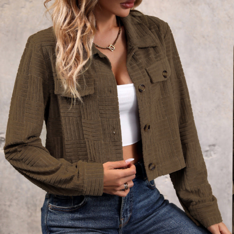 Corduroy jacket short coat lapel early autumn coat women