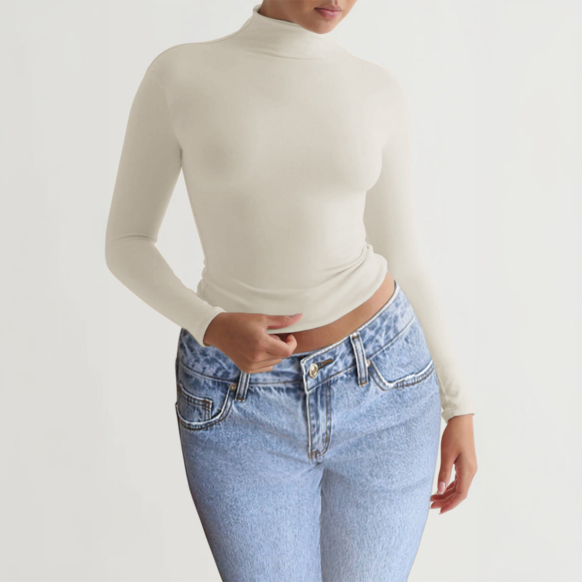 Y2K slim-fit solid-color knitted bottomed long-sleeved top