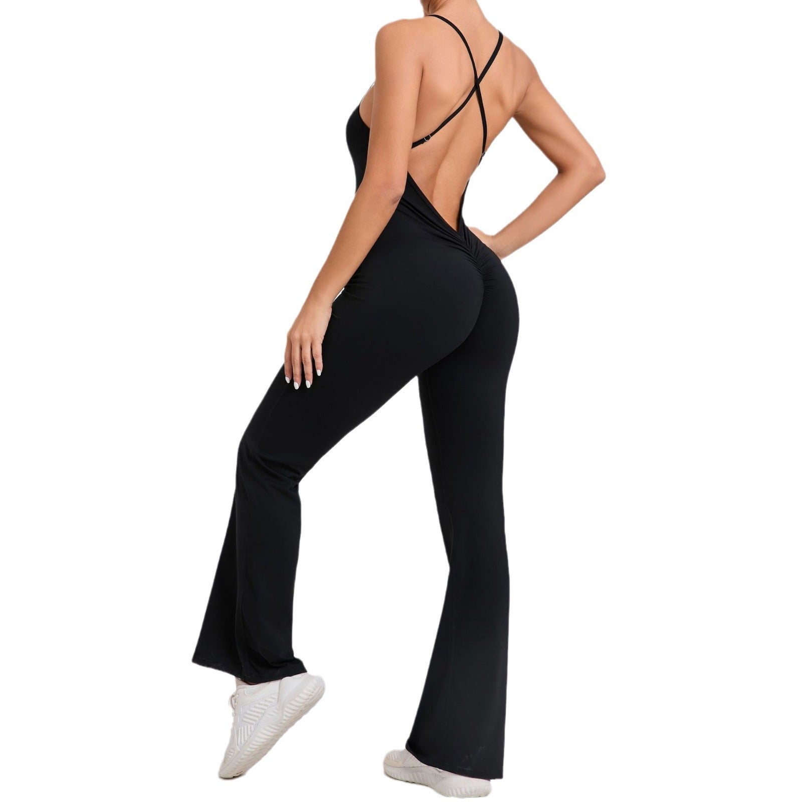 Adjustable shoulder strap horn yoga one-piece suit sports fitness hollow hip lift one-piece yoga suit