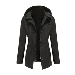 Women's Medium and Long Cardigan Hooded Jacket Outdoor Raincoat