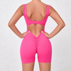 Quick-drying nude sports onesie integrated V-shaped back waist running fitness clothes tight back yoga clothes