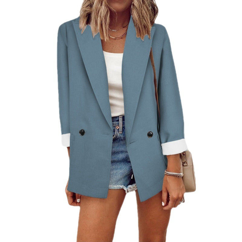 Solid color small suit single long-sleeved spring and autumn blazer