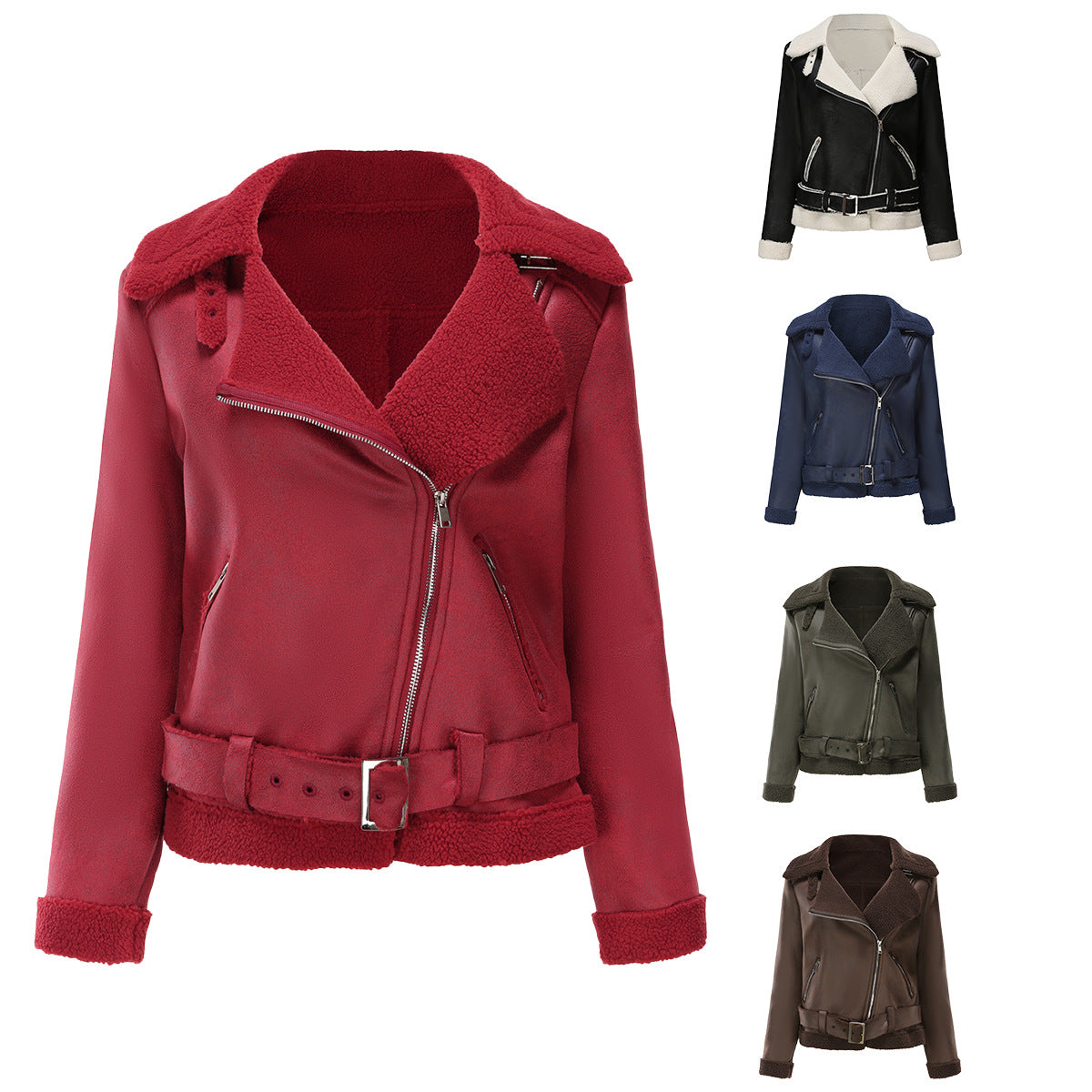 Suede jacket European and American leather jacket women with belt lapel jacket women