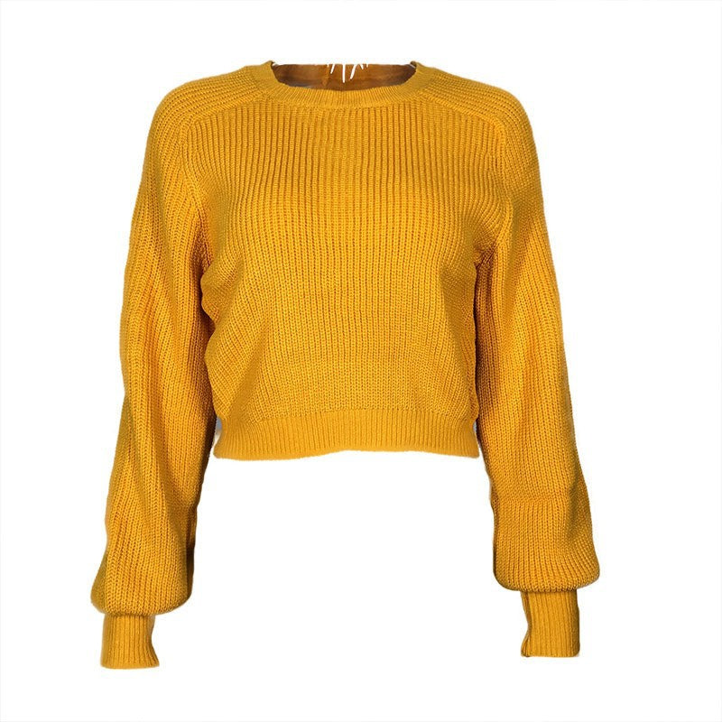 Women's knitted sweater long-sleeved crew neck exposed navel fashion inner sweater women's short top coat