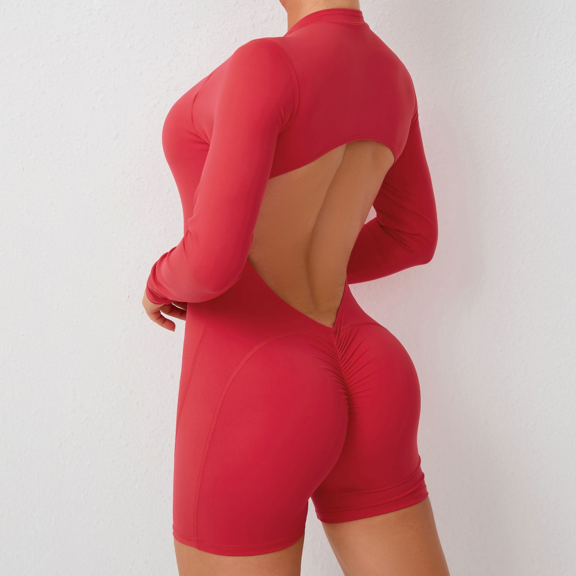 Hollow back half open zipper one-piece suit peach hip sports fitness big back quick drying one-piece yoga suit