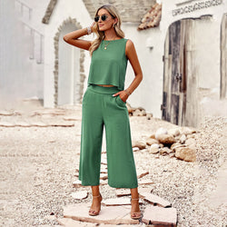 Summer temperament sleeveless top nine-point pants two-piece set