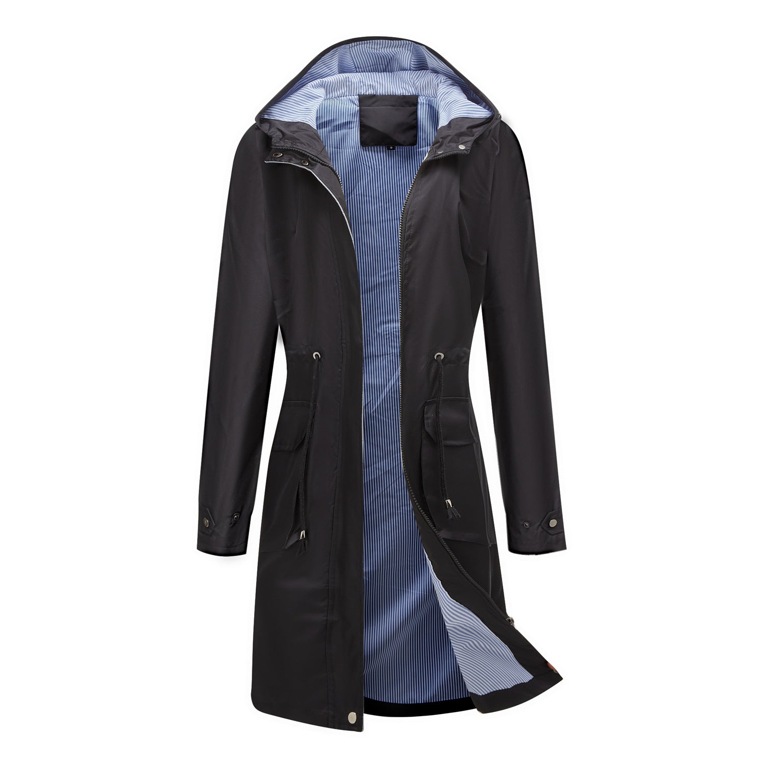 Anti-splash hooded solid color top striped lining straight jacket