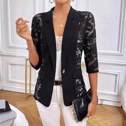 Solid color fashion lace stitching small blazer women's top