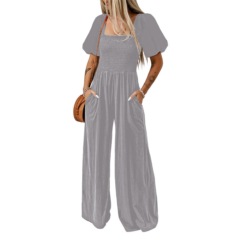 Jumpsuit women's thin European and American women's clothing simple and versatile loose wide-leg pants women