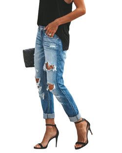 Ripped straight street jeans women