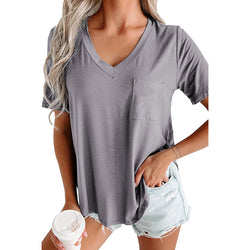 Solid color simple V-neck short-sleeved T-shirt