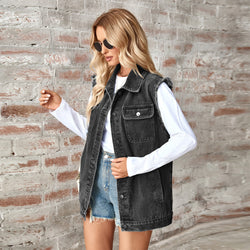 New washed denim loose vest vest top cardigan