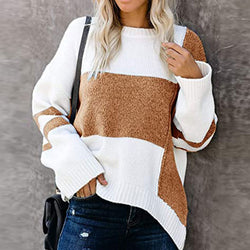 New striped retro street hipster sweater contrasting color splicing crew neck pullover knitted sweater